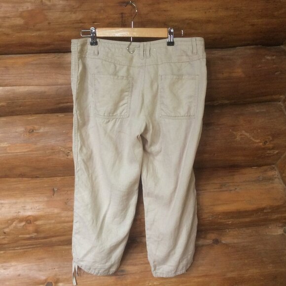 Old Navy Light Tan 100% Linen Minimalist Classic 3/4 Pants with Ties Size 10 - Picture 2 of 5